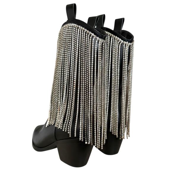 Azalea Wang Alexandrite Fringe Western Black Cowboy Boots Sz 6.5 Heel: 2.5'' - Picture 6 of 12